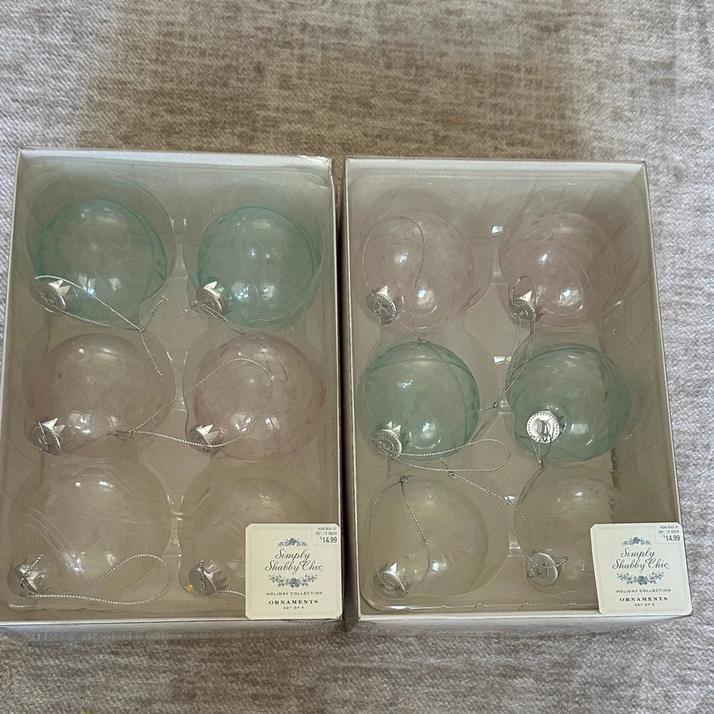 Simply Shabby Chic Pastel Pink and Aqua Glass Holiday Ornaments - Picture 1 of 4
